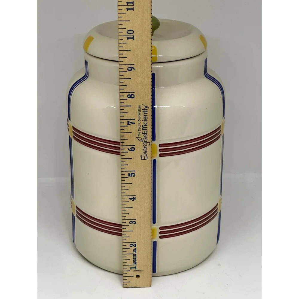 Longaberger Classic Bold Plaid 3 Qt Canister Cornflower Paprika Butternut 31545